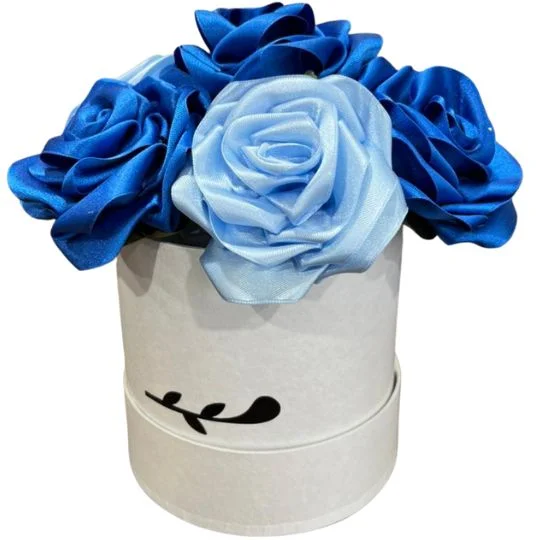 Caja pote lite con rosas de raso azules